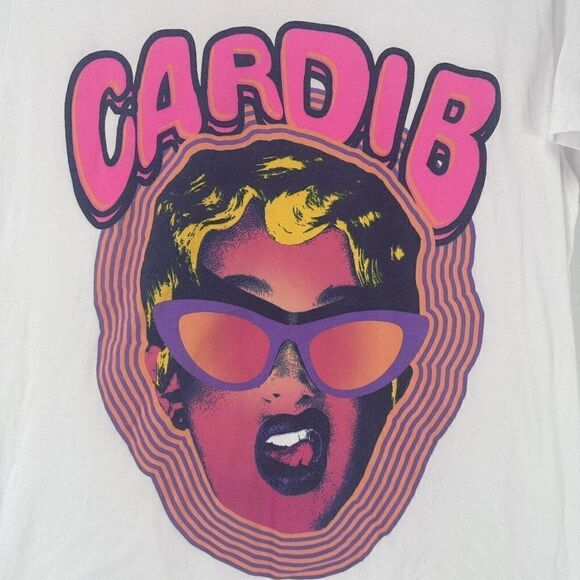 Cardi B Graphic Tee Short Sleeve Womens Size M Band Tee Shirt Hydrolic White Top - Picture 2 of 6